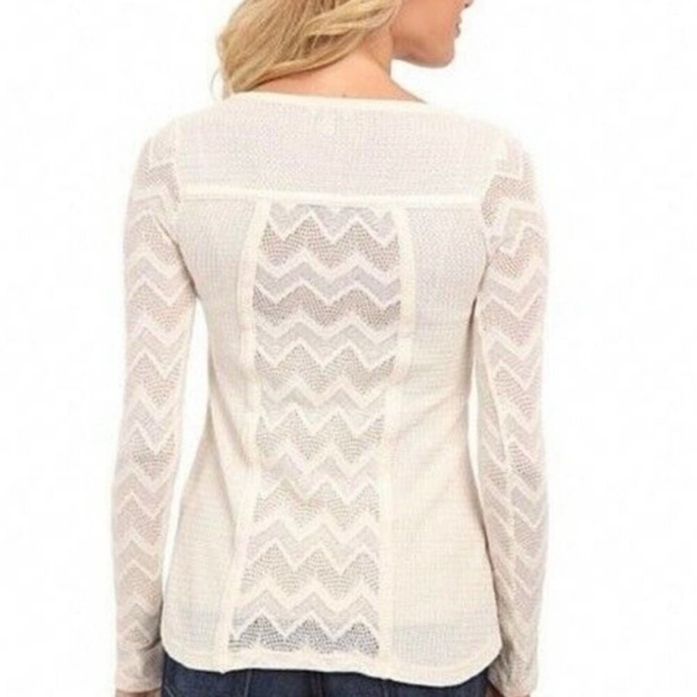 Lucky Brand‎ Medium Ginny Lace Waffle Knit Scoop-Neck Long Sleeve Pullover Top